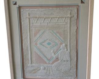 Vintage Framed Original Paper Cast Native American Art Weaver by Priscilla Wess