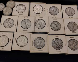 Silver half dollars.