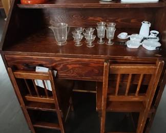 child desk and child dishes