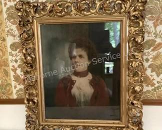 Ornate antique frame & portrait