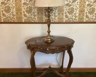 Antique stand & brass lamp