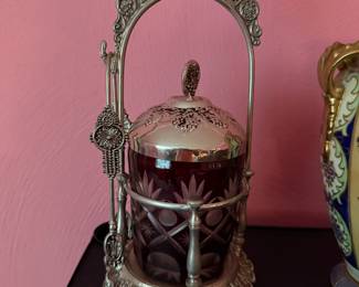 Victorian cranberry glass Pickle Castor