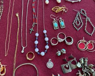 Sterling, Diamond pendants on 14kt white gold, Sterling bangles. Charm bracelets etc