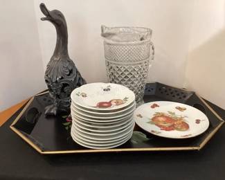 Hand painted tray, fruit dishes & more