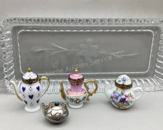 Limoges hinged miniature teapots, Navajo sterling miniature teapot