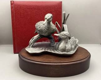 Pewter Wood Duck Sculpture, Irving Burgues