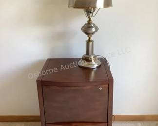 File cabinet, brass & steel hurricane lamp