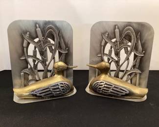 Metzke brass & pewter duck bookends