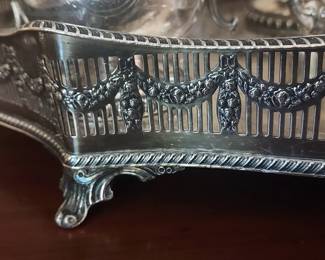 Large Antique Engraved Sheffield England Silver Plated Gallery Serving Tray