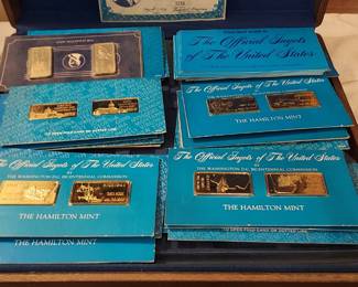 United States Hamilton Mint Set 24k on .999 Silver United States Bars Ingot set
Each bar weighs 50 troy oz. 1 oz 
The bars are minted by Hamilton Mint, a trusted brand in the bullion industry they are made with pure silver .999 with 24k gold plating. 