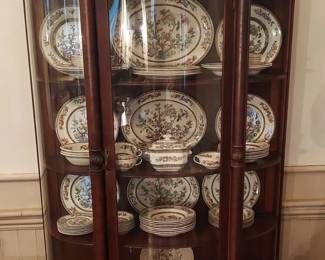 Antique Mahogany Bow Front China Cabinet ( 1 glass panel on right missing) 