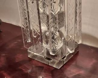 Pair of Antique Lighted Crystal Hurricane Lamps w/ Prisms