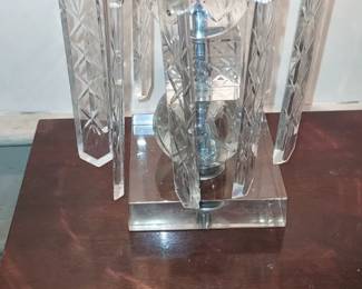 Pair of Antique Lighted Crystal Hurricane Lamps w/ Prisms