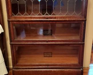 Globe Wernicke Tiger Oak triple stack leaded glass Barrister Bookcase
