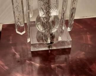 Pair of Antique Lighted Crystal Hurricane Lamps w/ Prisms