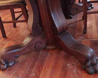 Antique Mahogany Paw foot Dining table w/ 2 leaves, 6 Chairs