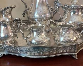 Large Antique Engraved Sheffield England Silver Plated Gallery Serving Tray