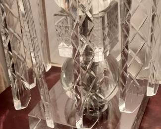 Pair of Antique Lighted Crystal Hurricane Lamps w/ Prisms
