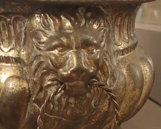 19th Century French Brass Jardiniere with Lions and Paw Feet