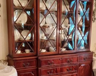 Exquisite Bubble Glass  Mahogany Bookcase Secretary Utilized as a China Cabinet by Saginaw Furniture