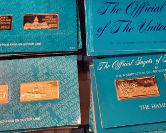 United States Hamilton Mint Set 24k on .999 Silver United States Bars Ingot set
Each bar weighs 50 troy oz. 1 oz 
The bars are minted by Hamilton Mint, a trusted brand in the bullion industry they are pure .999 silver with 24k gold plating. 
