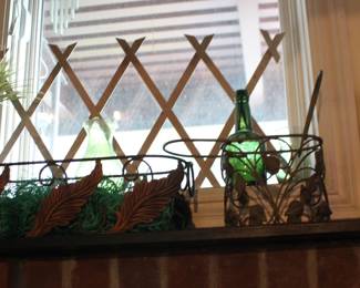 Green Vase, Sign, Unique Planters, Metal Basket