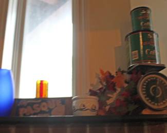 Blue Glass Vase, Sign Pottery, Coffee Tins, Vintage Scale