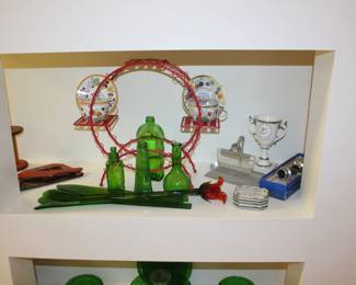 Glass Flower, Bottles, Tea Cups, one Glass Flower, Trophy