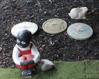 1940s Stone Garden Figure of a Child, Garden Stones, Rabbit