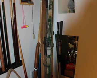 Vintage Skiis, Golf Clubs, Chalk board