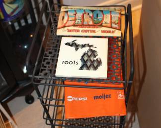 Detroit Postcards, Mi Tile, Tigers Items Metal Shelf