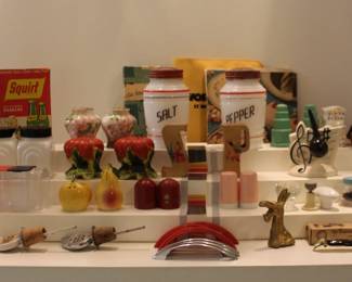 Adveritisng Items, Salt and Peppers, Mr Peanut, Metal Bird, Donkey