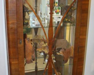 Wood Display Cabinet and Collectibles