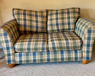 PreSale Item #3 - Plaid Loveseat $80 -- 6' X 3' X 3' - It does have a small tear on one cushion (This is also listed on Facebook Market Place for sale)