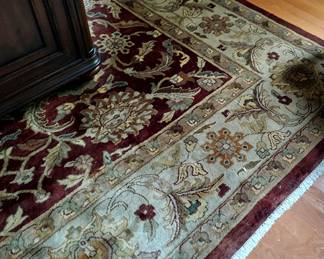 8 x 10 Oriental style fringed wool area rug (burgundy and cream)