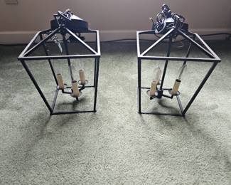 Pair of outdoor wrought iron light fixtures
