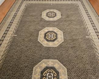 9 x 12 Karastan wool area rug in greens and creams - "Soprano charcoal" pattern