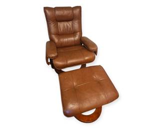 Stressless leather chair and ottoman in brown tones