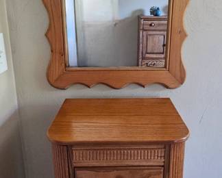 Ladies' oak jewelry armoire and oak mirror
