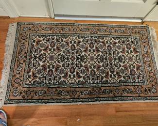 3 x 4 Multi color hand tied wool area rug (Brand unknown) greens and cream