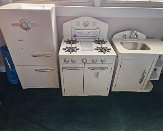 Children's play kitchen. Very realistic refrigerator, stove and sink. From Pottery Barn
