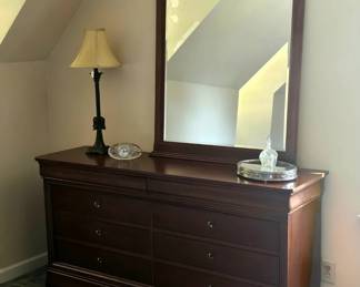 Mahogany double dresser and mirror - matches bedroom set
