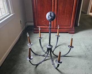 6 light wrought iron "Colonial style" chandelier