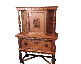 Solid Oak Jacobian Carved cupboard