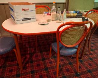 Vintage Mid Century Table w/ Caned Chairs