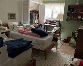 Twin Beds, Piano Desk, Antique Chairs, Linens