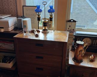 Three Drawer Mission style Chest - Double Oil Desk Lamp