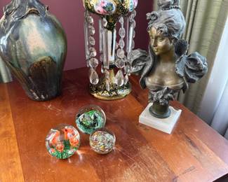 Bronze Finish Female Bust, Lustre, Paperweights, Pottery Glazed Vase