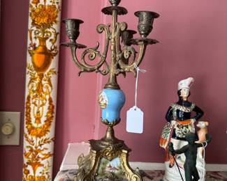 Pr. Candleabra - Scottish Staffordshire Figure, Needlepoint Bell Pull