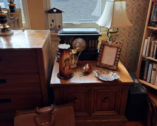 Mantle Clock, Lamps, Frames , Vintage End Table